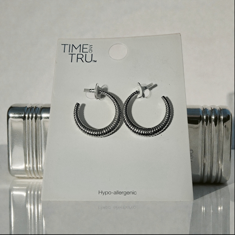 Time and Tru Textured Silver Earrings